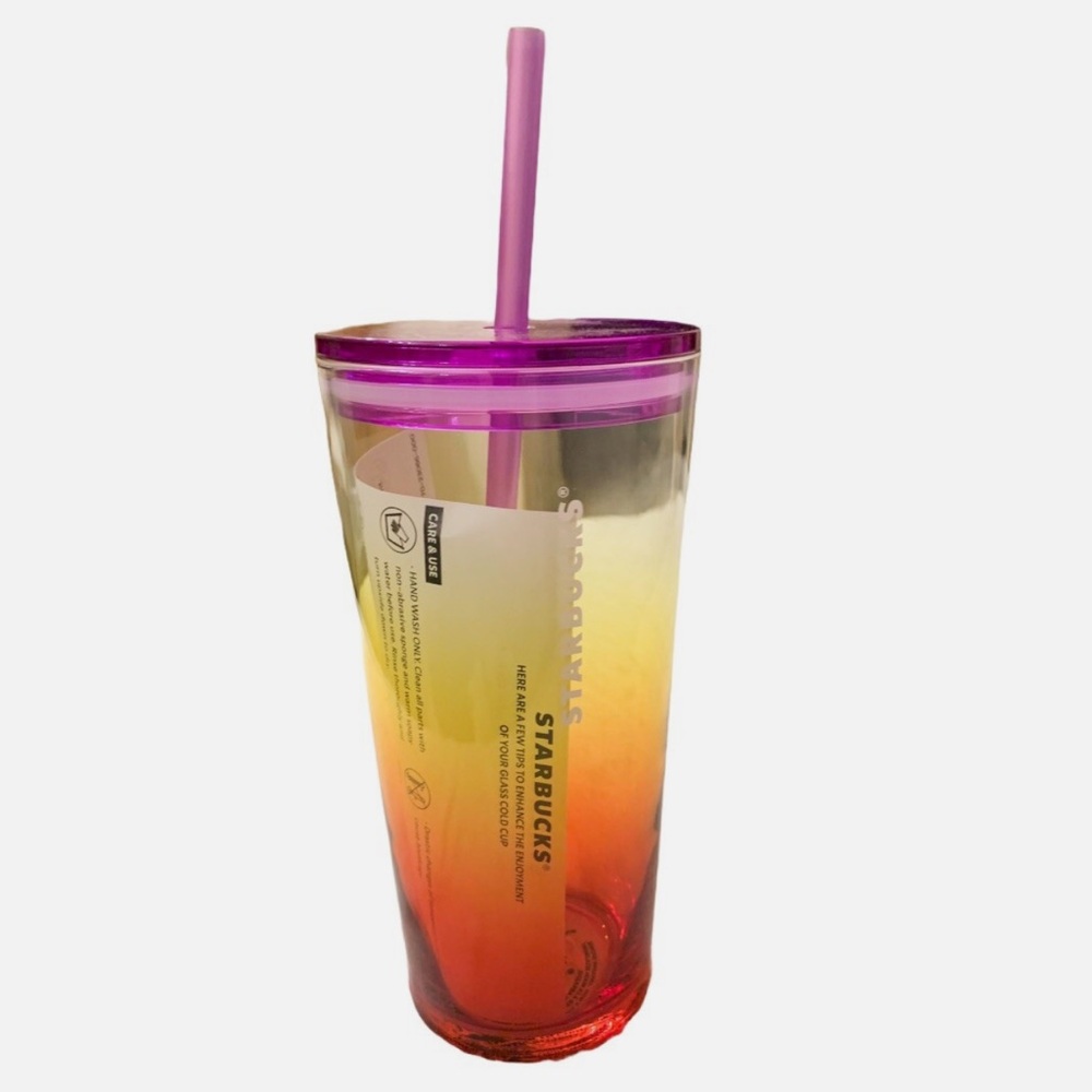 Starbucks Red Yellow Ombre Sunset Glass Tumbler - Picture 7 of 11